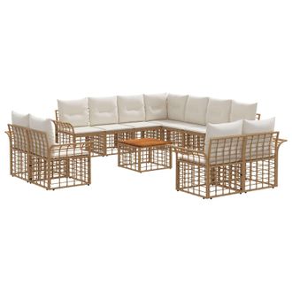 vidaXL Conjunto De Sof&aacute;s De Exterior 12 Pcs Natural Y Crema Poli&eacute;ster Vidaxl