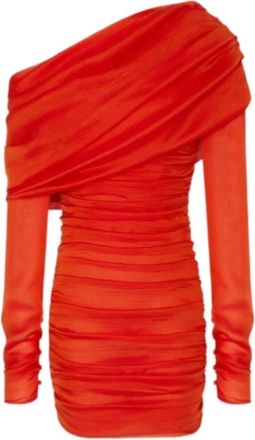 Saint Laurent Lange Mouw Zijden Jurk - Dames - Korte kleedjes - Rood - M - Kleedjes