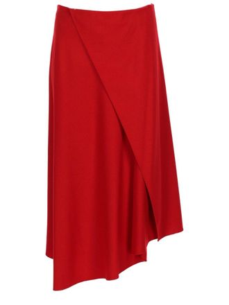 Vince Asymmetrical Midi Skirt with Wrap Front Overlay