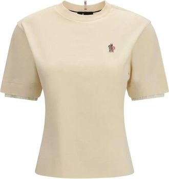 Moncler T-Shirts, female, Beige, Size: XS Moncler Grenoble Beige Cotton Sportswear