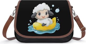 Generic Cute Sheep with Yellow Rubber Duck Boat Crossbody Bags for Women Fashion Leather Shoulder Handbags With Adjustable Strap