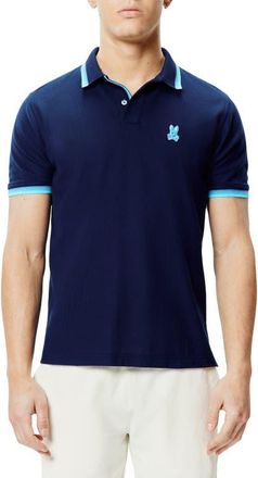 Psycho Bunny Holden Tipped Pima Cotton Piqu&eacute; Polo in Evening Blue at Nordstrom, Size 6