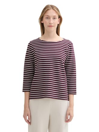 Tom Tailor Langarmshirt TOM TAILOR, Damen, Gr. XXL (44), rosa (berry wei&szlig; stripe), Obermaterial: 75% Baumwolle, 20% Polyester, 5% Elasthan, Strukturmuster, regul
