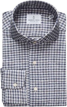 Emanuel Berg Check Modern Fit 4Flex Knit Shirt in Medium Blue at Nordstrom Rack, Size Large/x-Large