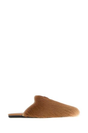 Prada Womens Camel Calf Hair Slippers Sabbia Bostaurus Flat Shoes