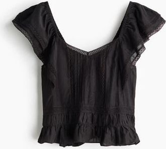 H&M Lace-trimmed Blouse in Black at Nordstrom, Size X-Small