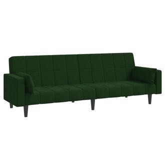 vidaXL Sof&aacute; Cama De 2 Plazas Con Dos Almohadas Terciopelo Verde Oscuro Vidaxl