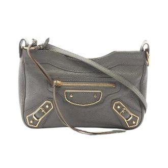 Balenciaga Pre-owned Cross Body Bags, female, Gray, Size: ONE SIZE Pre-owned Metallic Edge Leather Shoulder Bag