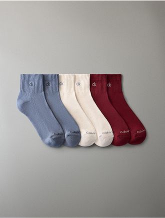 Calvin Klein Mens Basic Cushion Quarter 6-Pack Socks - Multi