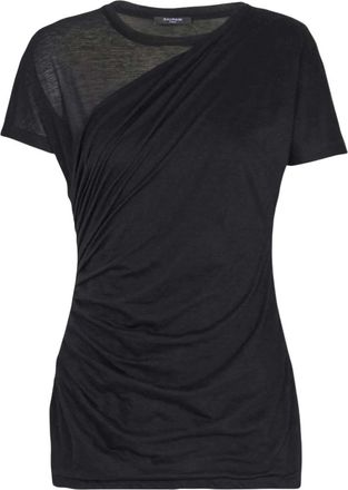 Balmain Black Round Neck Draped Design T-Shirt