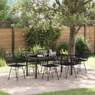vidaXL Conjunto De Comedor De Jard&iacute;n 7 Pcs Negro Polirat&aacute;n Vidaxl