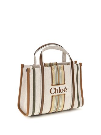 Chlo&eacute; Womens Small Woody Loop Canvas Tote Bag Pure Brown Cotton; Viscose Shoulder