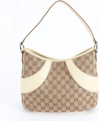 Gucci Gg Canvas Beige Gg Canvas Leather Handbag Shoulder Bag Tote Bag (Pre-Owned)