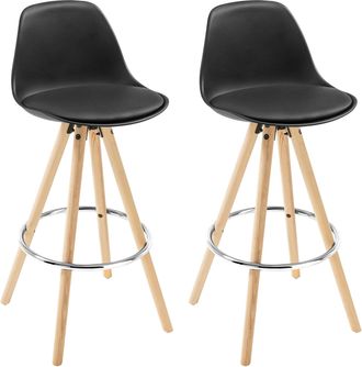 Woltu Woltu 2 X Taburete De Bar Con Respaldo Marco De Madera Maciza Imitaci&oacute;n De Cuero Para Cocina Bar Paquete De 2 Unidades Negro