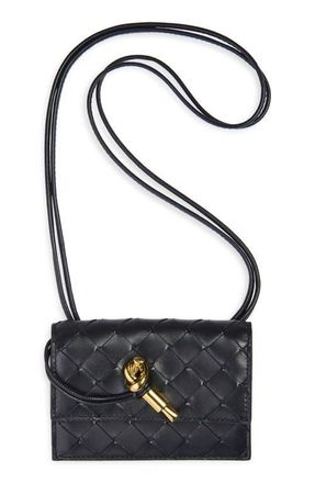 Bottega Veneta Andiamo Intrecciato Leather Badge Holder in 4338 Midnight-Muse Brass at Nordstrom