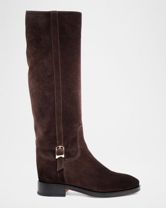 Santoni Suede Buckle Equestrian Boots
