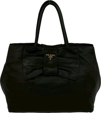 Prada Black Leather Boston Bag Handbag Tote Bag (Pre-Owned)
