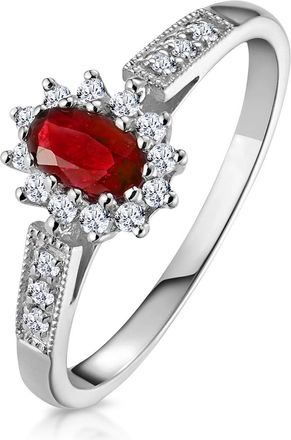 The Diamond Store Ruby Ring with Lab Diamonds in 925 Silver - 5 x 3mm Centre