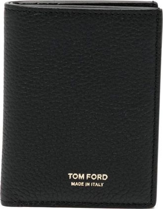 Tom Ford Accessoires, Heren, Zwart, ONE Size, Leer, Logo Print Portemonnee