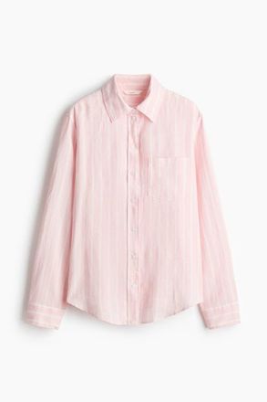 H&M Linen-blend Shirt in Light Pink/striped at Nordstrom, Size Xx-Small