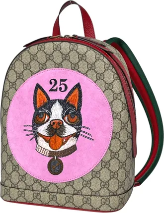 Gucci Sherry Line Brown Pink Red Color Coated Canvas Leather Backpack (Pre-Owned)