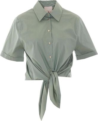 Liu Jo Blouse met korte mouwen en strikdetail - Dames - Blouses & Shirts - Groen - Maat: S Katoen