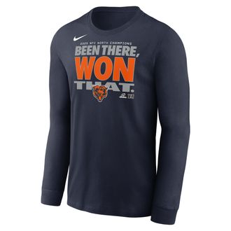 Nike Chicago Bears 2025 NFC North Champions Trophy Collection Nike Mens NFL Long-Sleeve T-Shirt in Blue | NKAC41L7QZ-KZ5