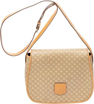 Celine Beige & Tan Macadam Coated Canvas Flap Crossbody (Authentic Pre-Loved)
