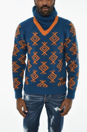 Dsquared2 Maglia a Collo Alto in Lana con Ricami a Contrasto Dsquared2