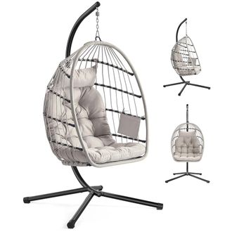 Songmics Silla colgante de exterior plegable de color blanco