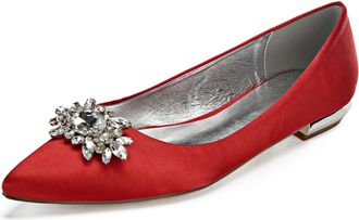 Generic Womens Satin Slip-On Pointy Toe Bridal Satin Wedding Shoes Flat Formal Evening Prom Party Dress Shoes 2Cm,red,10 UK