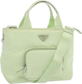 Prada Pre-owned Tote Bags, female, Green, Size: ONE SIZE Pre-owned Vintage Nylon Tote Bag
