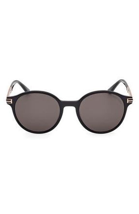 Tom Ford 52mm Round Sunglasses in Shiny Black /Smoke at Nordstrom Rack