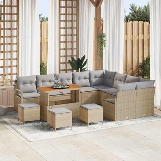 vidaXL Conjunto De Sof&aacute; De Jard&iacute;n Con Coj&iacute;n 13 Pcs Beige, Gris Claro Vidaxl