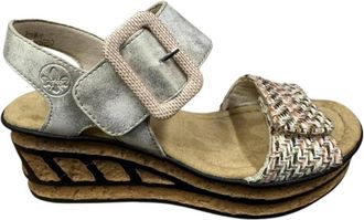 Rieker 68172 Wedge Sandaal - Dames - Sleehakken - Beige - 41 EU - Leer - Schoenen
