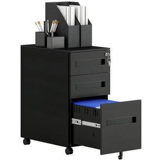 Vinsetto Lockable Mobile Filing Cabinet w/ 3 Drawers 30 x 43.5 x 60 cm - Black | TJ Hughes