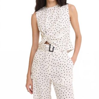 Matthew Bruch Twist Tank Top In Cream With Black Polka Dot