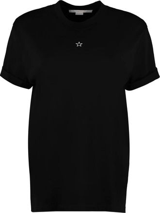 Stella McCartney T-shirt van katoen met geborduurd sterdetail - Dames - T-shirts - Zwart - M - Katoen - Tops