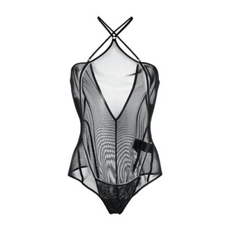 Charlotte Knowles Full-Body, female, Black, M, Black Halterneck Top with Crossover Straps