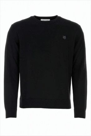 Maison Kitsuné Minimalist Black Crew Neck Sweater With Embroidered Logo