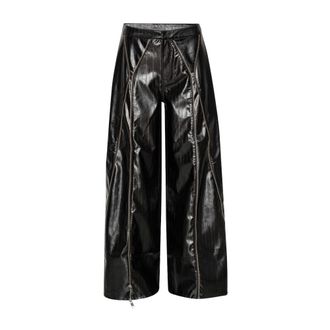 Rotate ROTATE Birger Christensen, Wide Trousers, female, Black, Size: L Zip Detail Jeans