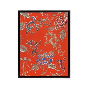 Artery8 Bold Abstract Floral Pattern Framed Canvas Wall Art Print Shin Bijutsukai in Red | Size: W24 x H32