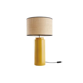 Miliboo L&aacute;mpara De Mesa De Cer&aacute;mica Esmaltada Amarilla Con Pantalla De Rafia Berro