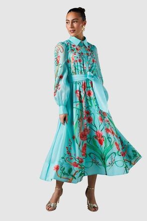 Coast Border Print Organza Shirt Dress in Mint at Nordstrom, Size 10