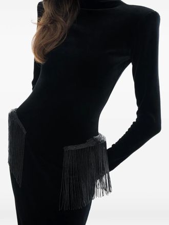 Ana Radu long-sleeve fringed dress - Black