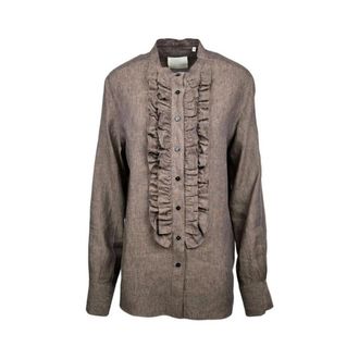 Xacus Dames, Blouses & Shirts, Bruin, Maat: 2XS Linnen