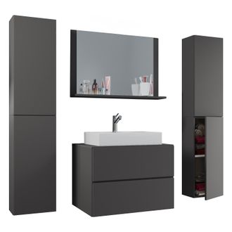 ebuy24 Ebuy24 - Vcm 5pcs Lavabo Lavabo Gabinete Inferior Ancho 80 Cm Muebles De Ba&ntilde;o Conjunto Con Cajones Puertas Giratorias Espejo Lendas Xl (antracita)