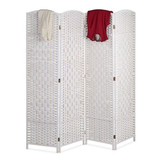 Relaxdays Relaxdays - Biombo 4 Paneles, 170 X 160 Cm, Separador Ambientes Plegable, Madera Y Cuerda De Papel, Mampara En Blanco