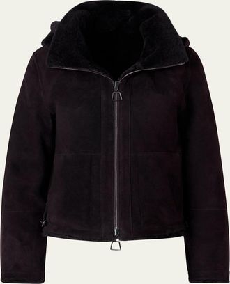 Akris Dino Reversible Lamb Shearling Zip Jacket With Detachable Hood