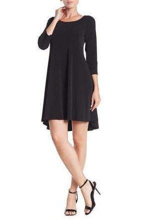 Nina Leonard Three-Quarter Sleeve Stretch Knit Trapeze Dress in Black at Nordstrom Rack, Size Medium